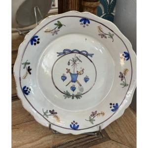 Antique Nevers Revolutionary Earthenware Plate, End Of 18th Century, Beginning Of 19th Century, 3 Orders.