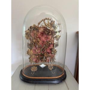 Antique 19th Century Bridal Globe Napoleon III Glass And Blackened Wood