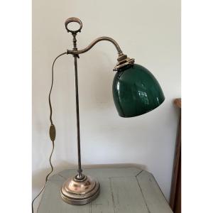 Antique Brass Desk Lamp, Circa 1900, With English Green Opaline.