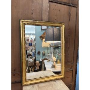 Antique Rectangular Mirror In Gilded Wood With A Green Patina, Circa 1900, Louis XVI Parquet Back.