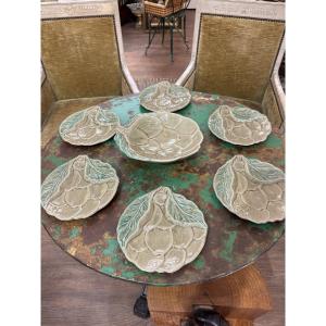 Old Artichoke Service In Barbotine By Vallauris Circa 1950 Plate And Platter