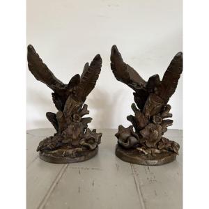 Antique And Beautiful Pair Of Late 19th Century Naturalist Bronzes Antique Animal Bronze