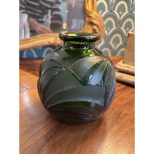 Antique Bottle Green Ball Vase By Legras Art Deco Circa 1925 Era Daum Gallé