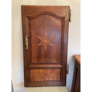 Cupboard Door, Key Box Entrance In Marquetry And Magnifying Glass Early XIXth Century
