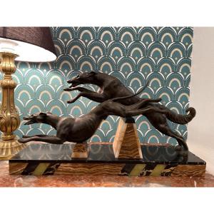 Animal Sculpture 1930 Attributed Irénée Rochard Greyhound Racing Dogs Regule Art Deco