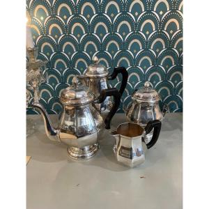 Old Tea And Coffee Service In Silver Metal From Chez Ercuis Period Early XX Eme Century