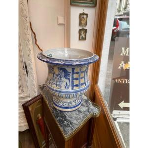 Old Pot Cache Pot Or Orange Tree Pot In Earthenware From Nevers Montagnon XIX Eme Century