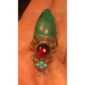 Hard Stone Scarab Brooch