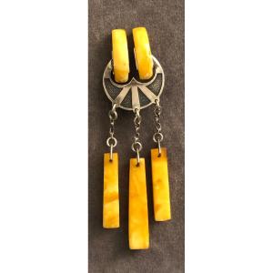 Amber/silver/art-deco Brooch