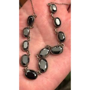 Art-deco Necklace Silver/hematites 