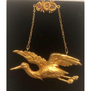 Pendentif Cygogne Art-nouveau Or