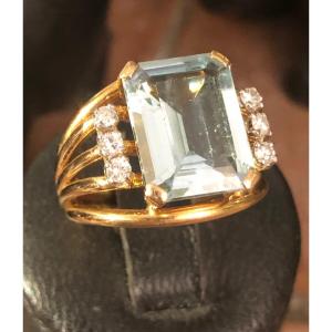 Gold / Aquamarine / Diamond Ring 