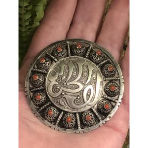 Ethnic Silver / Coral Brooch