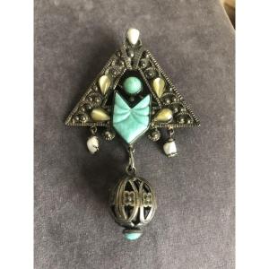 Egyptomania Silver Brooch 