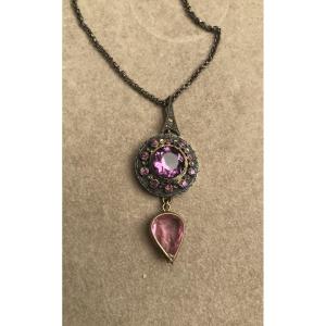 Antique Pendant With Pink Stones