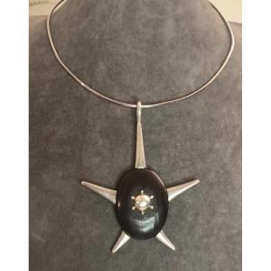 Silver And Wood Designer Necklace 