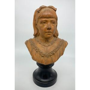 Alphonse I Van Beurden (1854-1938) - Young Girl Portrait In Terracotta