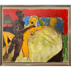 Contemporary Spanish School - "when Her Husband Sleeps..."