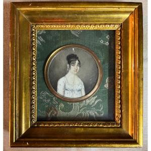 Empire School (c. 1800) - Interesting Miniature Young Lady