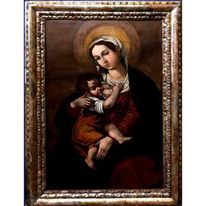 Italian School (c. 1600) - Rare Madonna Painted On Slate