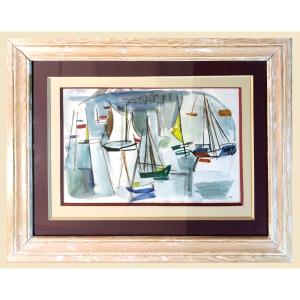Spanish School (mid 20th Century) - Sailboats In Port