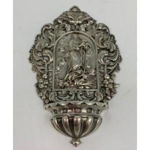 Silver Bedside Holy Water Font - Spain, Early 20th Century