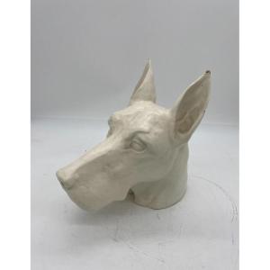 Doberman Head Carved In Biscuit – Spain, 20th Century (30's)