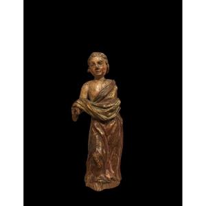 San Juanito Carved In Polychrome Wood - Spain, 17th Century