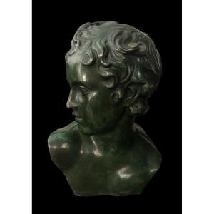 Head Of Ganymede In Verde Antico Bronze - Italy, C. 1950