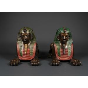 Two Painted Bronze Sphinxes - Europe, C. 1950