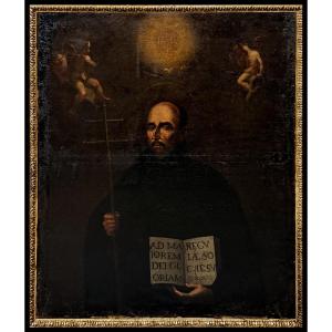 Mexican Viceroyal School (c. 1700) - Large Portrait Of Saint Ignatius