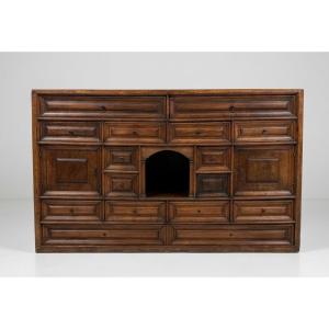 Aragonese Cabinet In Solid Walnut - Spain, C. 1700