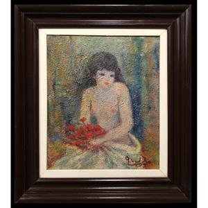 école De Paris (c. 1950) - Girl With Poppies