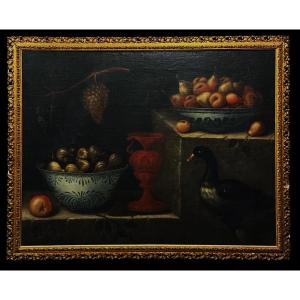 Tomás Yepes (1598-1668) Attrib. To - Still Life With Chinese Bowl And Tonalá Vase