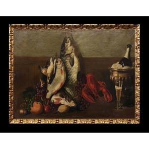  French School (c. 1880) - Champagne And Lobster