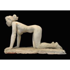 Interesting Plaster Rampant Female Figure - France, 1950s
