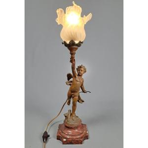 Bronze "cupidon" Torchere Lamp By Grégoire. (xixème)