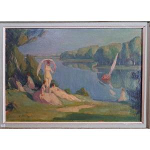 Bauche Léon-charles, "bather At The Lake" Around 1920/30.