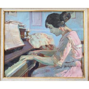 French School, Early 20th Century, Young Woman At The Piano.