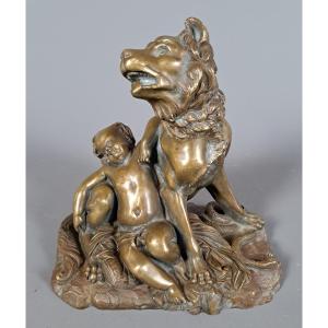 19th Century Bronze, "the Dog And The Child"