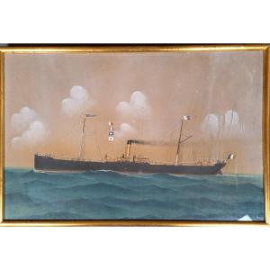 Portrait Of The Ship "le Cyrano", Watercolored Gouache.