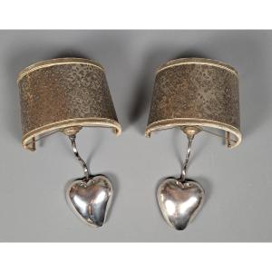 Pair Of Silver Metal Wall Lights From The Early 1970s.