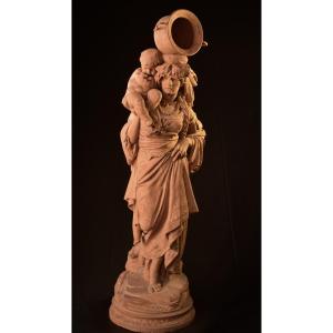 Louis Samain (belgium, 1834 - 1901), Large Female Sculpture In Terracotta