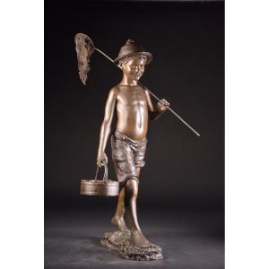 Giovanni De Martino (italy, 1870-1935),  Xl Bronze Figure "fisher Boy"