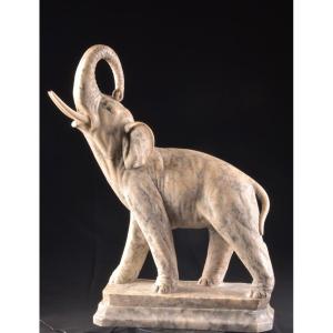 Gugliemo Pugi (1850-1915) ,large Marble Sculpture Of An Elephant