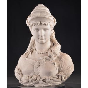 A 19th Century Carrara Marble Bust Of A Woman By Raphael Nannini, Italy, 1852-1925