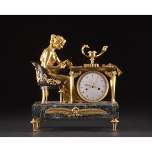 Empire Clock “la Liseuse” – Based On A Model By Jean-andré Reiche