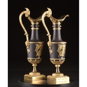 Pair Of Gilt And Patinated Bronze Ewers, Attributed To Claude Galle (1759–1815)