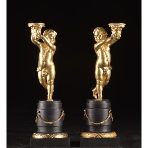 Pair Of Gilt And Patinated Bronze Candelabras – Napoleon III Period