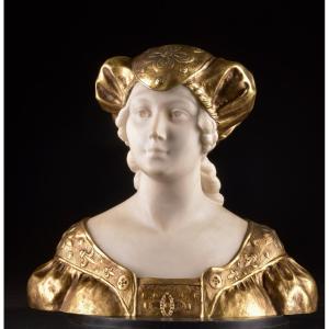 Carrara Marble Bust With Gilt Bronze Headdress, Late 19th Century